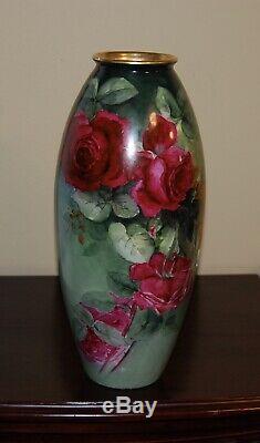 Limoges Antique France Hand Painted Porcelain Vase GorgeousRoses15