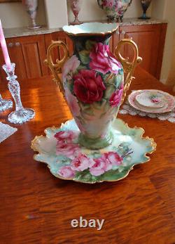 Limoges Antique Porcelain Hand Painted Vase Roses NO Reserve
