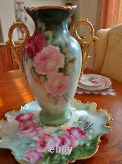Limoges Antique Porcelain Hand Painted Vase Roses NO Reserve
