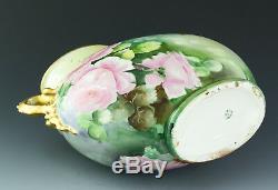 Limoges Antiques Hand Painted Roses Dragon Handles Vase