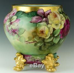 Limoges Antiques Hand Painted Roses Jardiniere Vase & Plinth/base