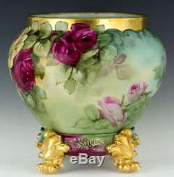 Limoges Antiques Hand Painted Roses Jardiniere Vase & Plinth/base