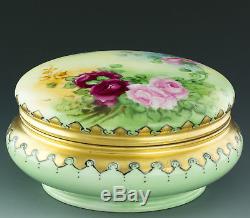 Limoges Antiques Hand Painted Roses Powder Jar Dresser Box