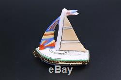 Limoges Artist Hand Painted Sail Boat Porcelain Trinket Box