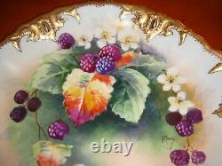 Limoges B&h Hand Painted Cake Serving Plate, Berries, Signed Marsay, 11