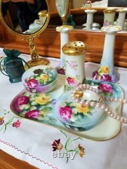 Limoges Bavaria Hand Painted Rose Dresser Vanity Set