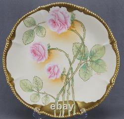 Limoges Bawo & Dotter Hand Colored Pink Rose & Gold 12 1/4 Charger C. 1900-1914