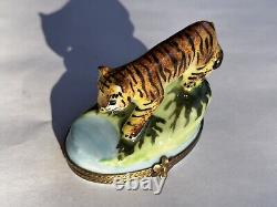 Limoges Bengal Tiger Safari Trinket Box France Hand Painted