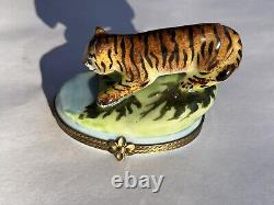 Limoges Bengal Tiger Safari Trinket Box France Hand Painted