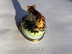 Limoges Bengal Tiger Safari Trinket Box France Hand Painted