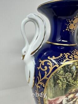Limoges China Hand Painted Gold Accent 14.75 Vase Swan Handles