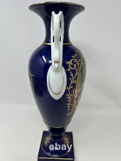 Limoges China Hand Painted Gold Accent 14.75 Vase Swan Handles