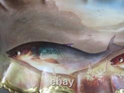 Limoges Coiffe France Handpainted Large Fish Platter Signed D. E. Nerval 24