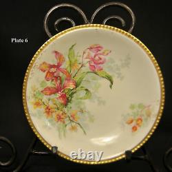 Limoges Coiffe Old Abbey Set of 6 Plates Hand Painted Luc Orchids Gold 1908-1913