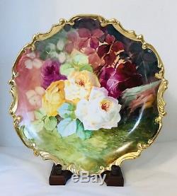 Limoges Coronet Borgfeldt 13 Charger Plaque HandPainted Roses signed J Peyroy
