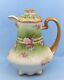 Limoges Coronet France Coffee Pot Hand Painted Flowers Green Gold