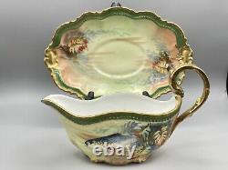 Limoges Coronet France Hand Painted Gravy Boat Game Fish Gold Artist Signed