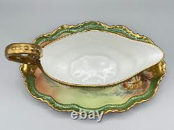Limoges Coronet France Hand Painted Gravy Boat Game Fish Gold Artist Signed