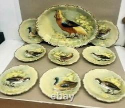 Limoges Coronet Hand Painted Games Service Set Platter and 8 plates Signed