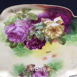 Limoges Coronet Rancon Large Roses Vanity Trinket Tray Dish Plate Hand Painted