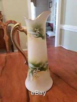 Limoges Coronet hand painted Glass French pitcher