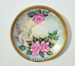 Limoges Cup and Saucer Hand Painted with Roses and Signed