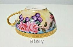 Limoges Cup and Saucer Hand Painted with Roses and Signed