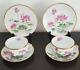 Limoges Dessert Set For 2 Cup Saucer Plate W Hand-painted Pink Waterlily Flowers