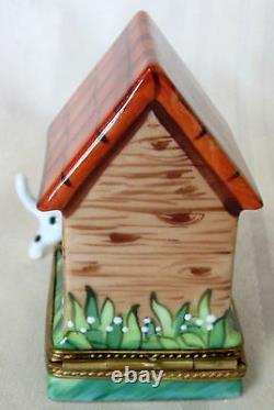 Limoges Dog In Doghouse Hand Painted France Bnib Porcelain Hinged F/s