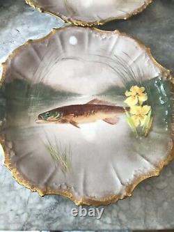 Limoges Fish Plates, Hand Painted. (6)