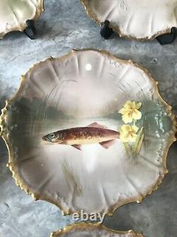 Limoges Fish Plates, Hand Painted. (6)