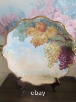 Limoges Flambeau France Hand Painted Grape Charger Plate 12 Signed Albert