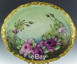 Limoges France 16 Large Hand Painted Roses Platter Tray
