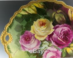 Limoges France Antiques Hand Painted Roses Cake Plate Charger