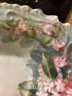 Limoges France CFH/GDM Hand Painted Floral Raised Scallop 13x6.5 Shallow Bowl