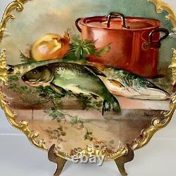 Limoges France Charger/Plaque Handpainted/Artist Signed Dumas 13 1/8 Fish