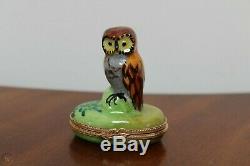 Limoges France For Tiffany & Co Owl Hinged Trinket Box Hand Painted