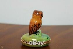 Limoges France For Tiffany & Co Owl Hinged Trinket Box Hand Painted