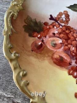 Limoges France Hand Painted Charger Plate Fruit Berry 12.5 Signed