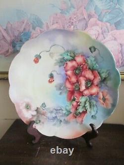 Limoges France Hand Painted Charger Plate Poppies 12