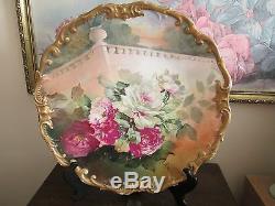 Limoges France Hand Painted Charger Plate Roses Signed A. Rico 13.5