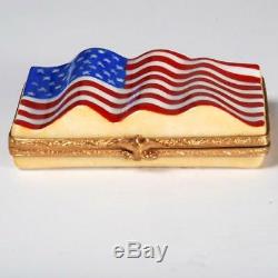 Limoges France Hand Painted Figural American Flag Trinket Box