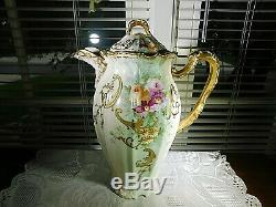Limoges France Hand Painted Floral Coffee Pot Gold Trimmed Amazing Marked