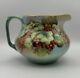 Limoges France Hand-painted Grape & Leaf Pitcher With Green Handle & Gold Accents