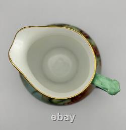 Limoges France Hand-Painted Grape & Leaf Pitcher with Green Handle & Gold Accents