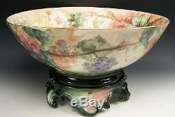 Limoges France Hand Painted Grapes 16 Punch Bowl With Base