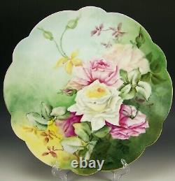 Limoges France Hand Painted Roses 13.5 Charger Artist Signed & Dated