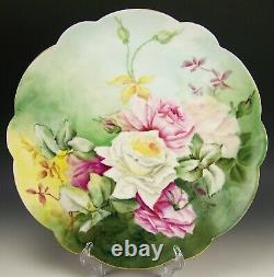 Limoges France Hand Painted Roses 13.5 Charger Artist Signed & Dated