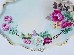 Limoges France Hand Painted Roses 16 Porcelain Large Tray Antique Vanity Gold