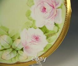 Limoges France Hand Painted Roses 8.5 Plate Artist Signed A. Lajudie
